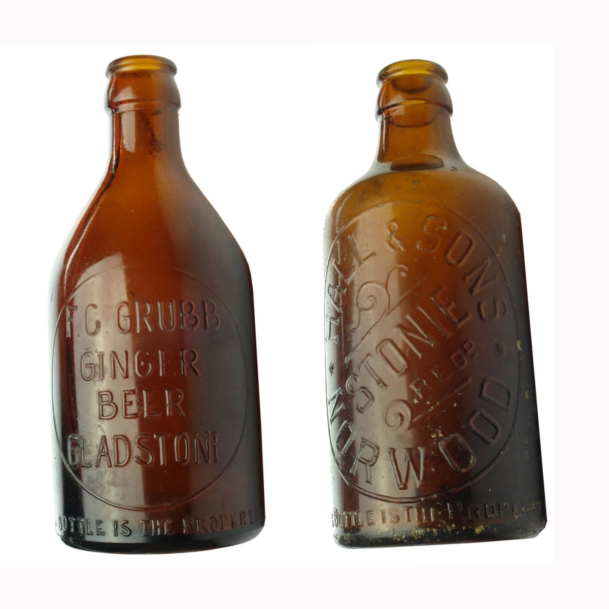 2 Crown Seal Glass Ginger Beers: F. C. Grubb, Gladston; Hall & Sons, Stonie, Norwood. (South Australia)