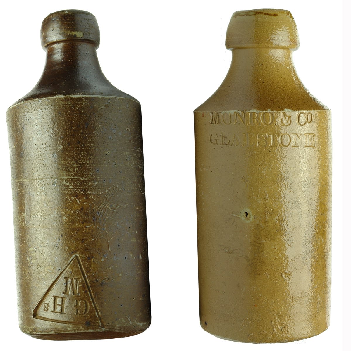 2 Impressed Ginger Beers: G Hs M (George Hughes, Melbourne); Monro & Co., Gladstone. (Victoria & South Australia)