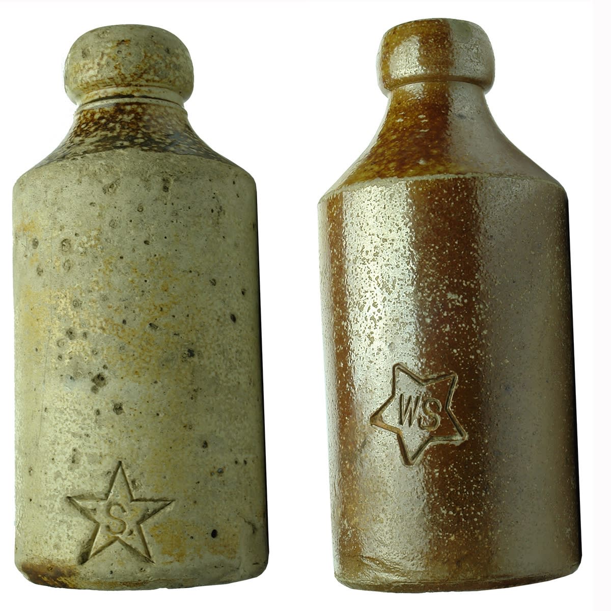 2 Ginger Beers. Impressed S in a Star and Impressed WS in a Star. (Starkey, Sydney, New South Wales)