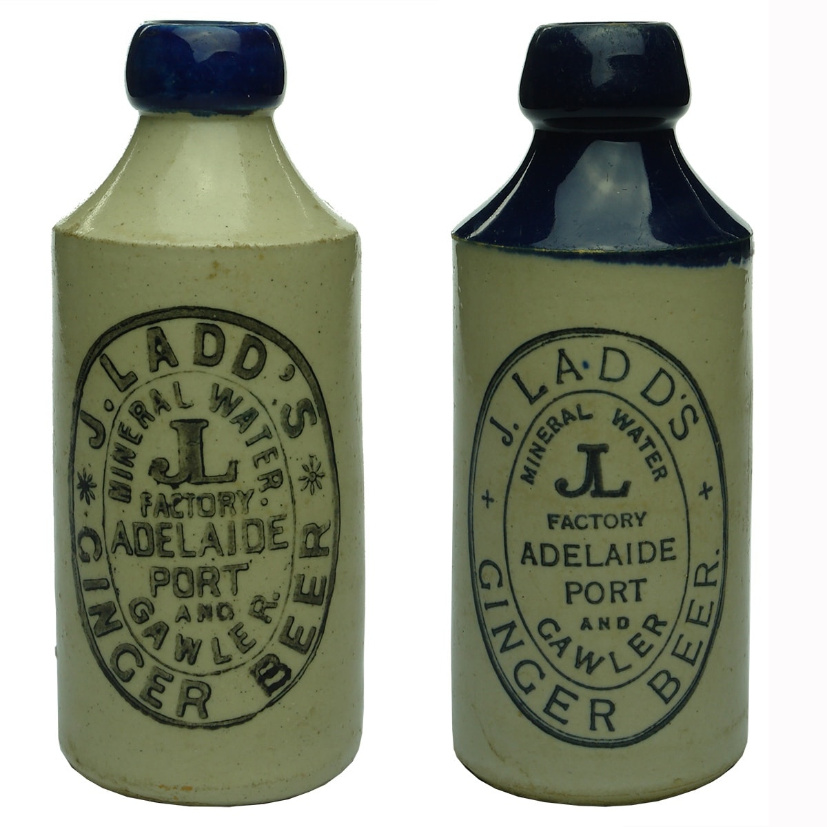 2 Ginger Beers: J. Ladd, Adelaide, Port & Gawler. Mauri Bros & Thomson Blue Lip and Lovatt & Lovatt with Blue top. (South Australia)