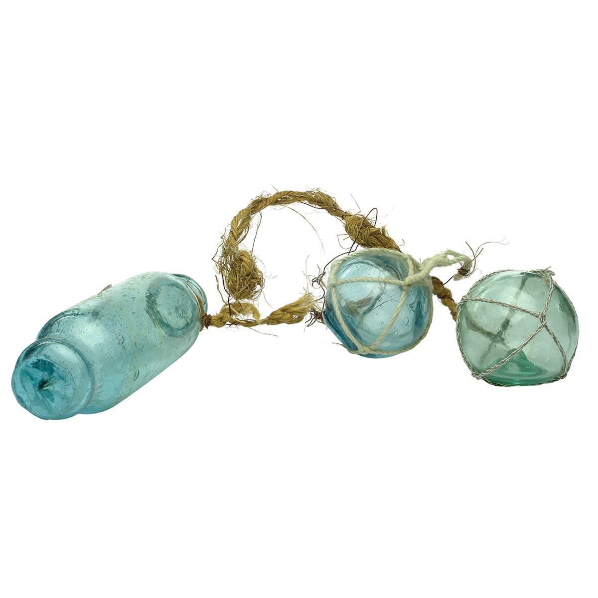 Fishing Floats: Japanese Rolling Pin Float and Two Tiny Aqua Floats.