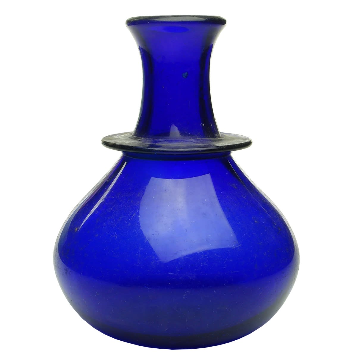 Glassware. 1820s Cobalt vase with wide, flared applied neck ring. Polished pontil.