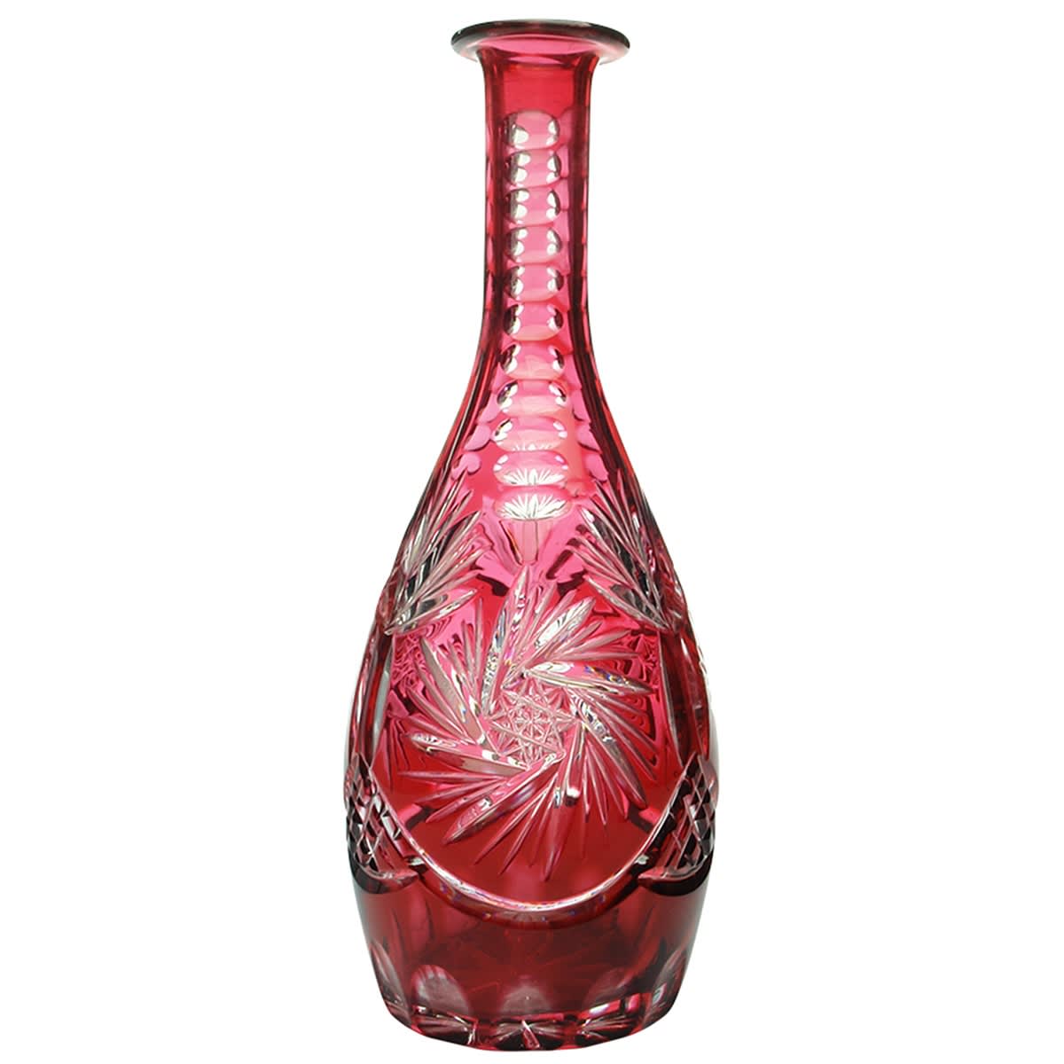 Bohemian cut glass lead crystal ruby flashed decanter, Nachtmann Traube pattern.