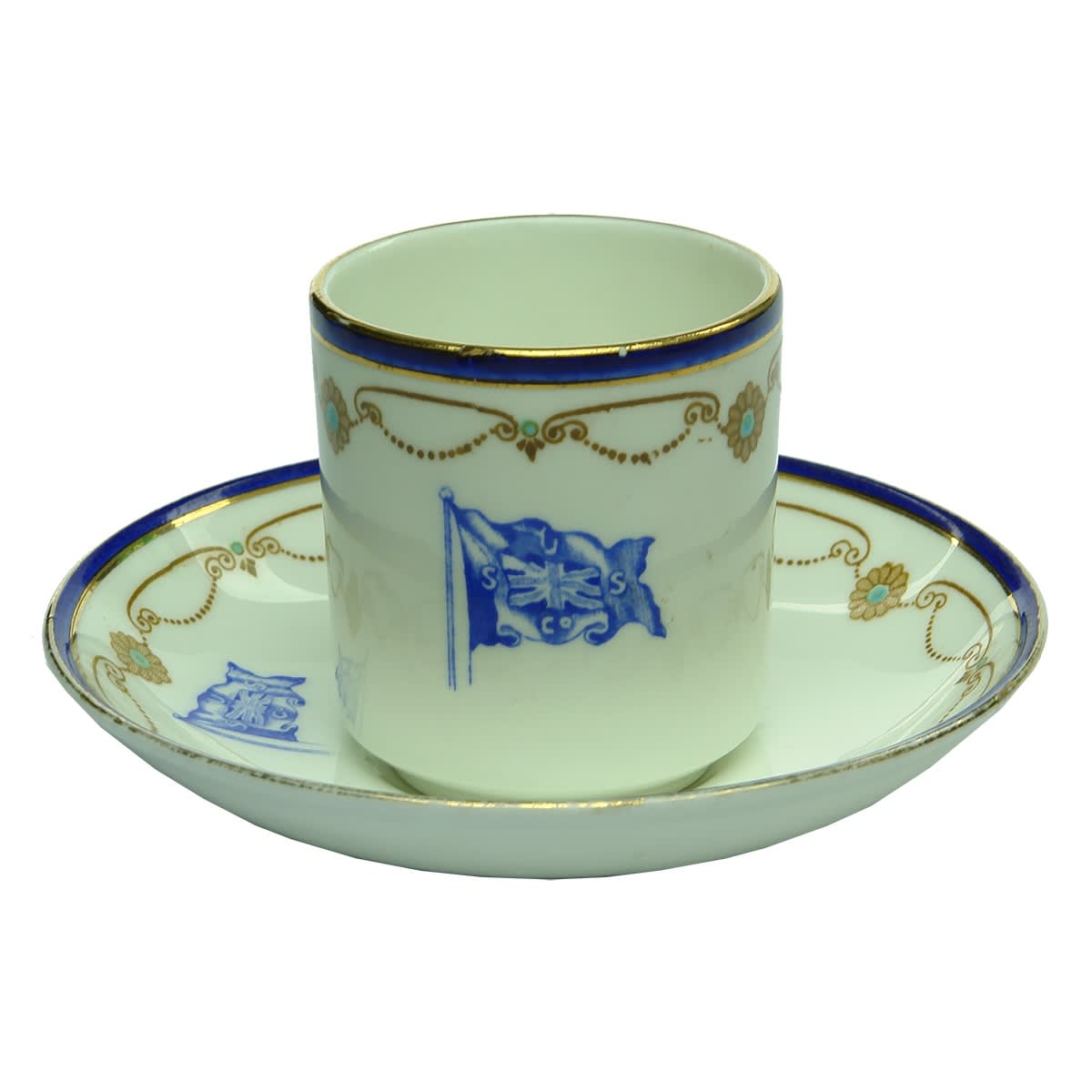 Shipping. U. S. S. Co. Small Tea Cup & Saucer. Foley Bone China (E. BRAIN & Co. LTD), England. (Union Steam Ship Company of New Zealand Limited)