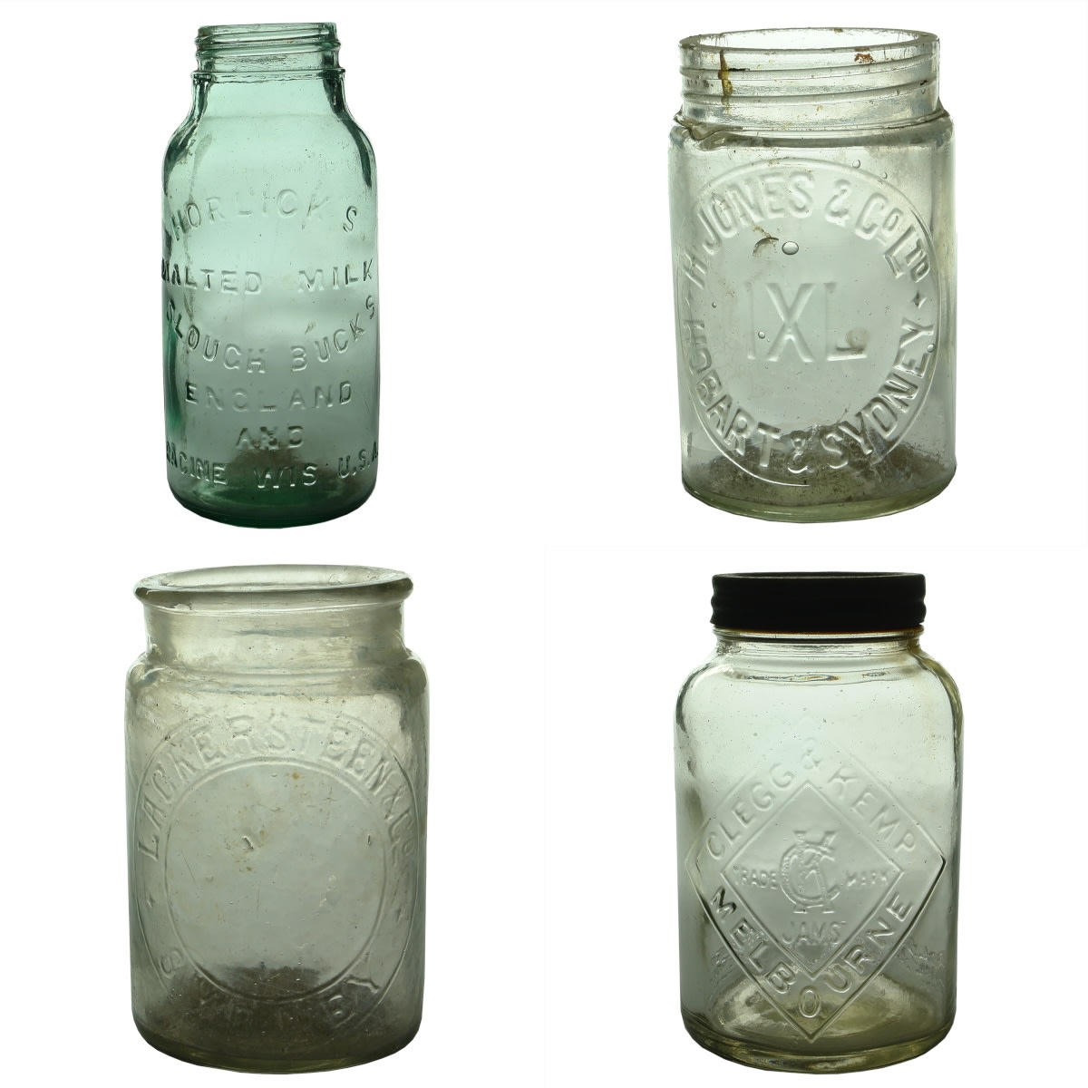4 Jars: Horlicks Malted Milk; H. Jones & Co Hobart & Sydney; Lackersteen & Co Sydney; Clegg & Kemp Melbourne.