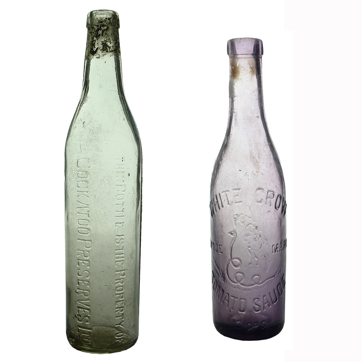 2 Sauces: Cockatoo Preserves Ltd 20 oz; White Crow Tomato Sauce. 13 oz. (Victoria)