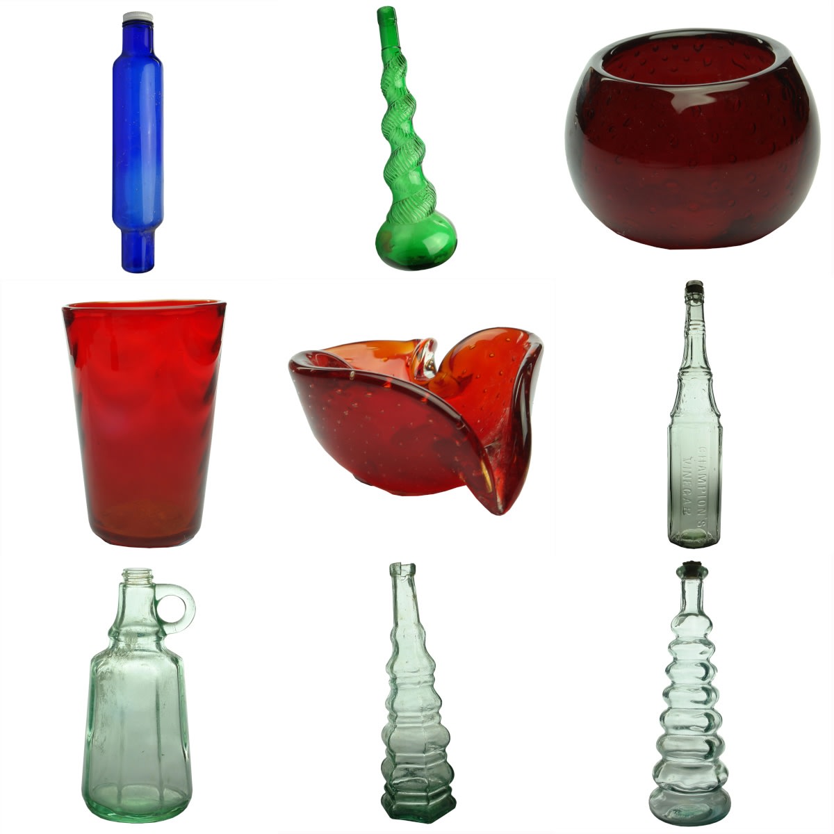 9 Items; Glassware and Vinegars.