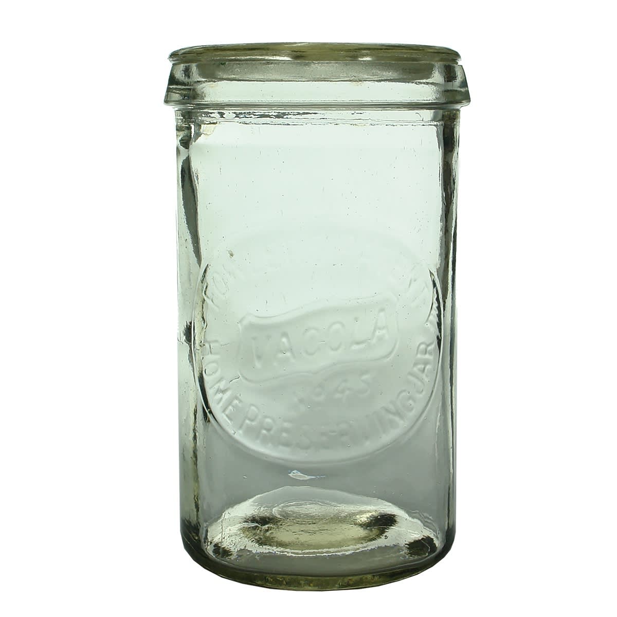 Fruit Jar. Fowlers Patent Vacola No 45. Home Preserving Jar. With Lid. Clear. Quart.