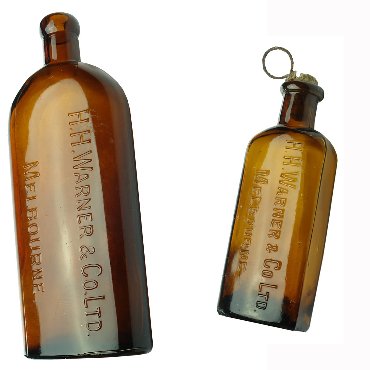 2 Warners Safe Cures: Both H. H. Warner & Co Ltd, Melbourne. Pint & 5 oz. Amber. (Victoria)