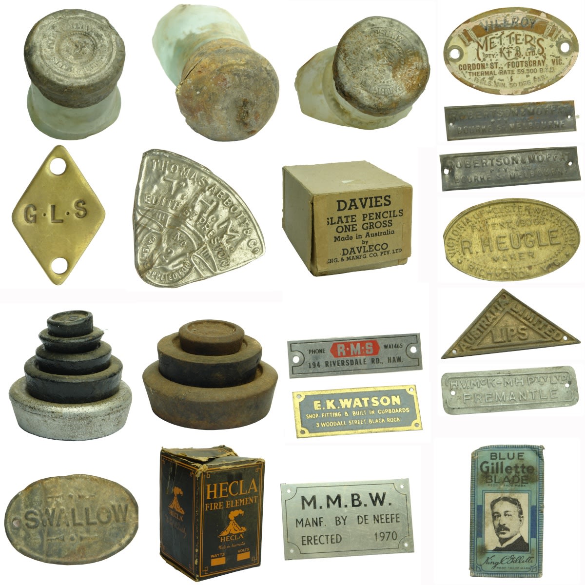 Massive group Metal badges, plaques. Lead Seals. Badges. Weights; Pencils! and more.