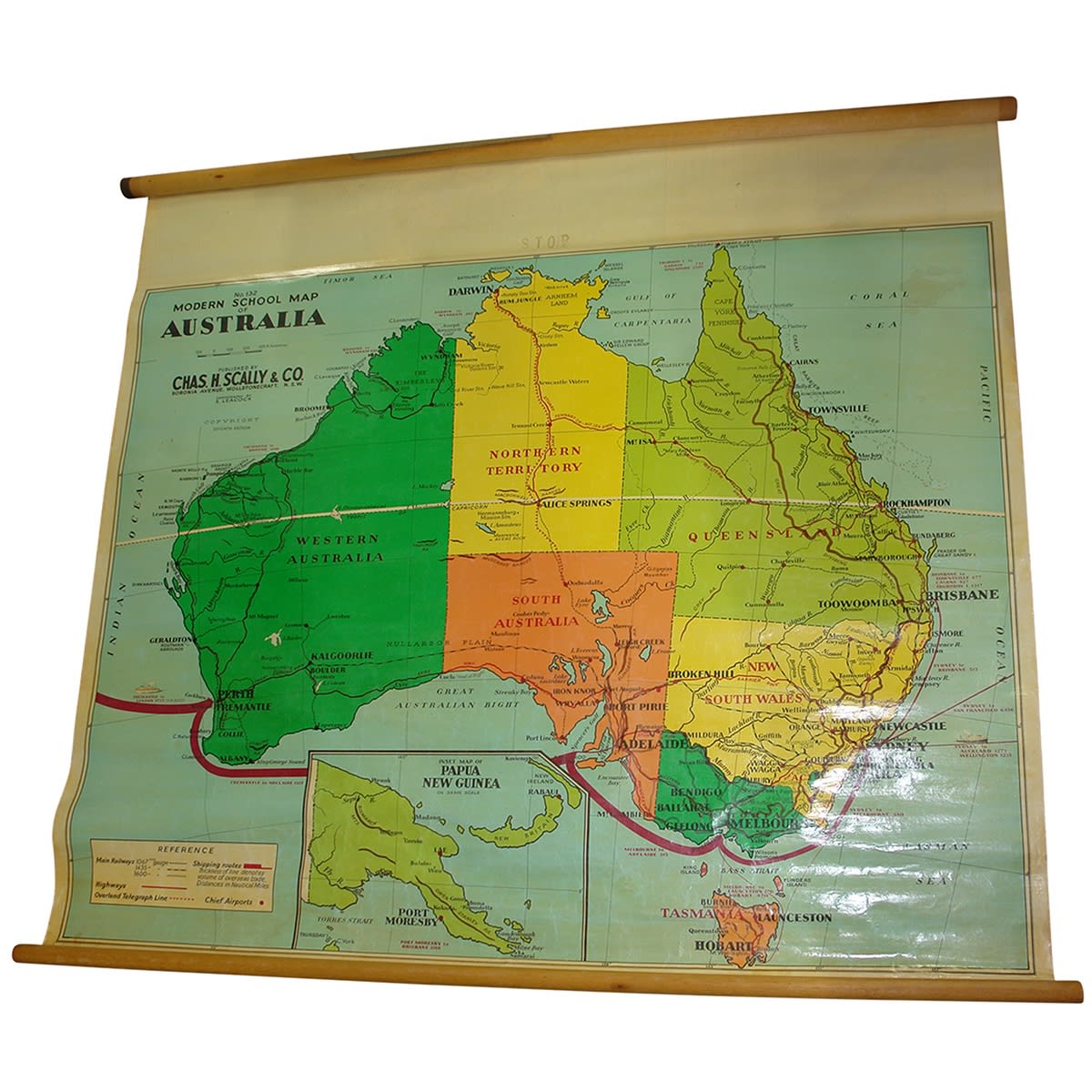 Miscellaneous. Roll out school cloth backed map of Australia. No 132, Modern School Map, Australia, By Chas. H. Scally & Co. (NOT FOR POST)