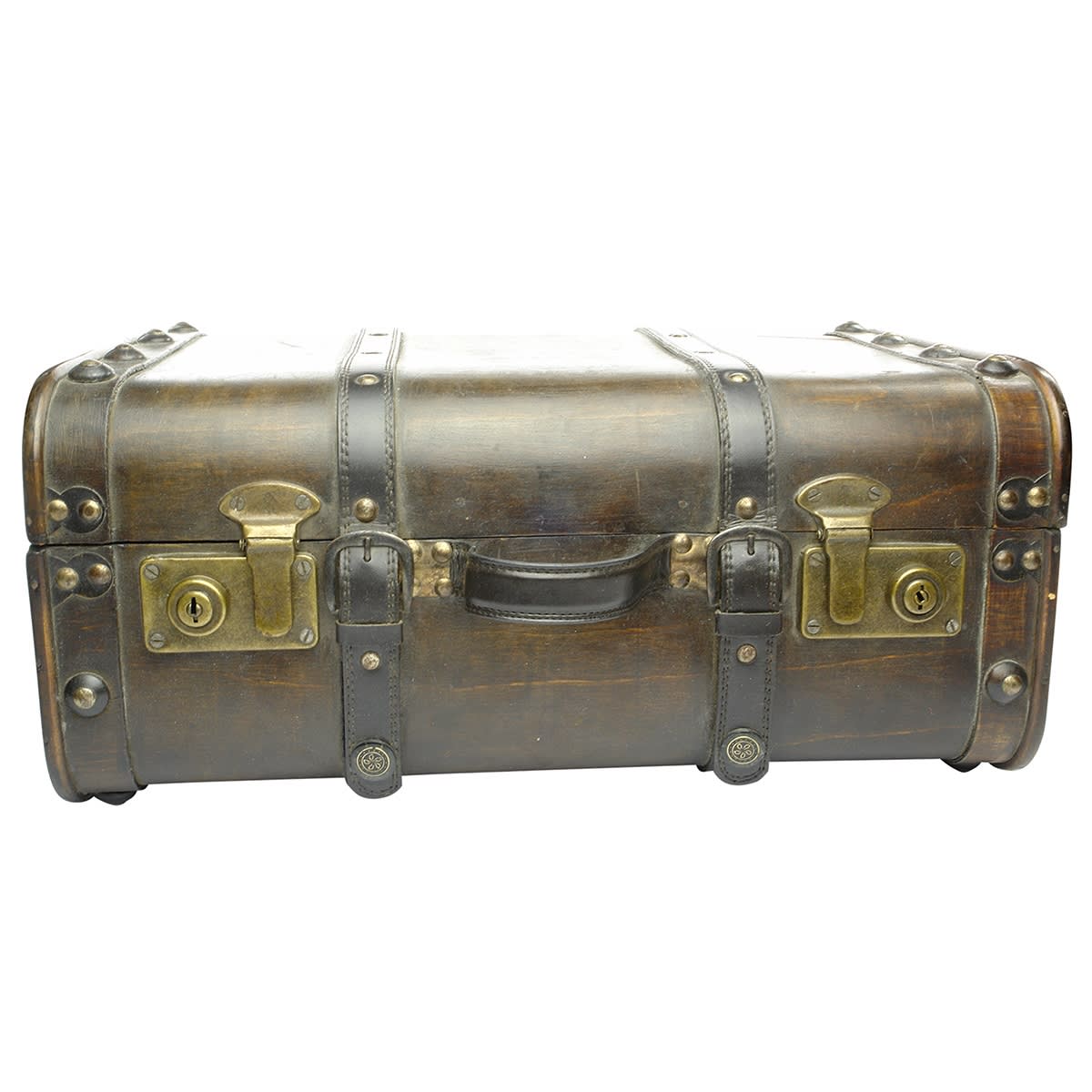Miscellaneous. Early wooden suitcase with leather straps.