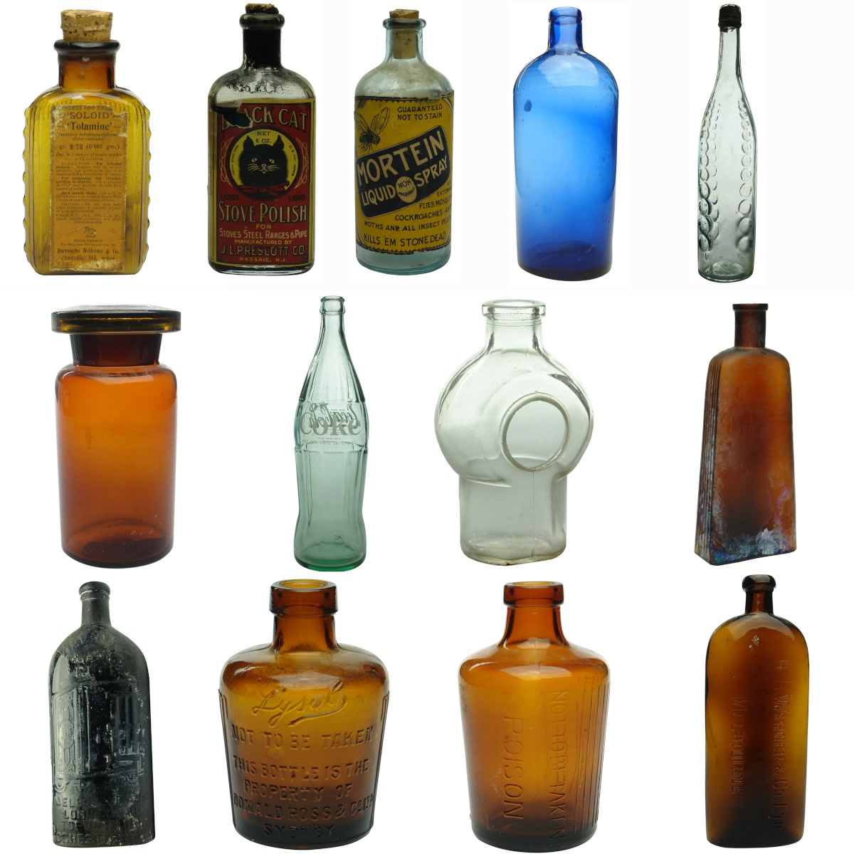 Big Group of Bottles and so forth. Poisons, Chemists, Polishes and more.