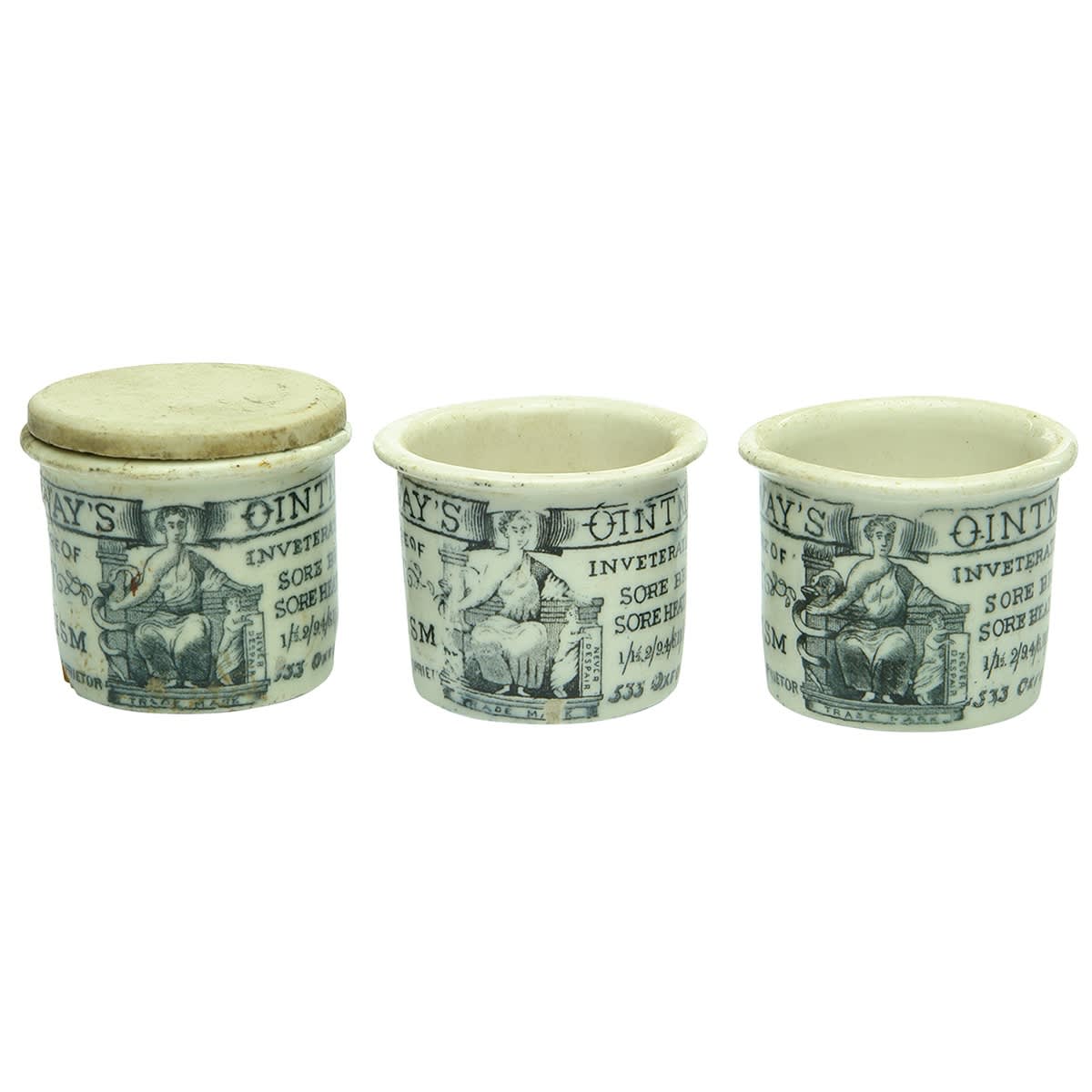Pots. Three Holloway's Ointment Pots, all 533 Oxford St, London. One with Lid. (United Kingdom)