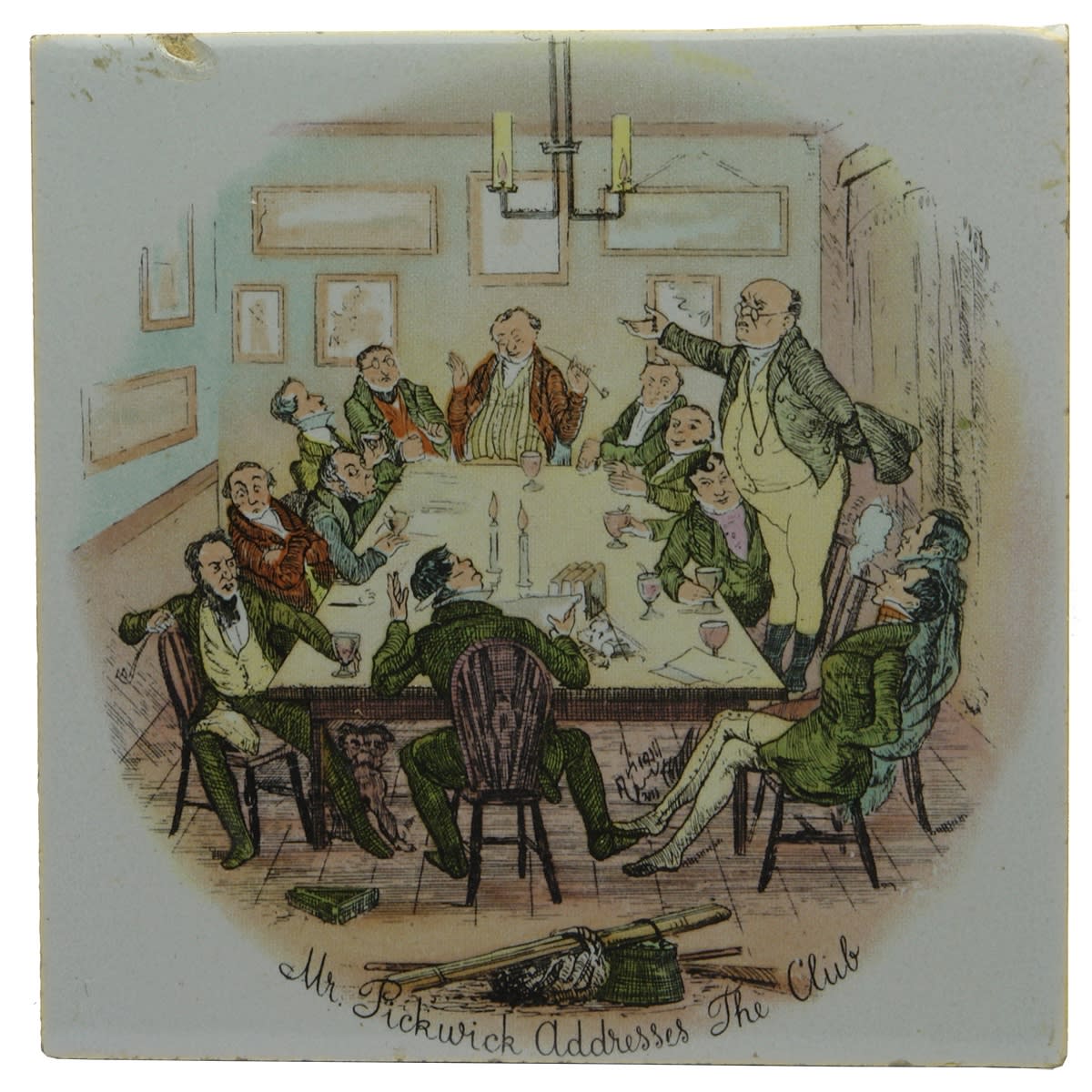 Tile. Mr. Picwick Addresses The Club. Marsden, England. 4 inch. (United Kingdom)