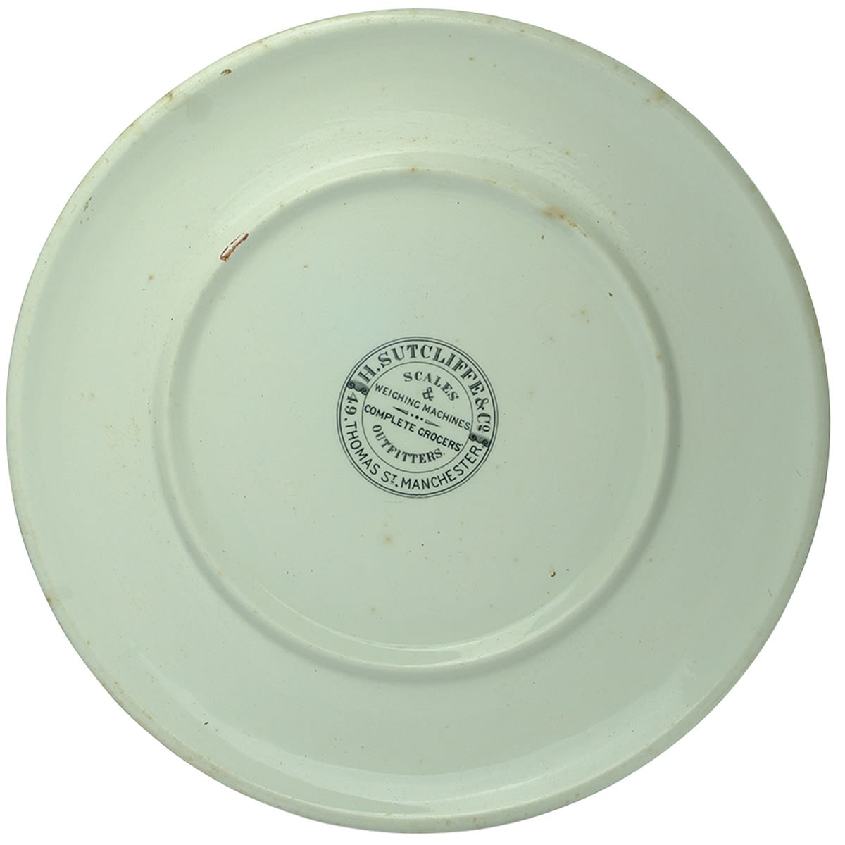 Miscellaneous. H. Sutcliffe & Co, Scales & Weighing Machines, 49 Thomas St., Manchester. Scale plate. (United Kingdom)