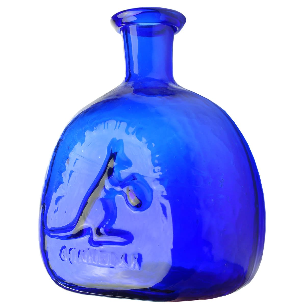 Trophy. Namoi Bottle Club, Gunnedah, Tenth Annual Bottle Show, 1989 cobalt bladder shaped wine bottlle with pontil. (New South Wales)