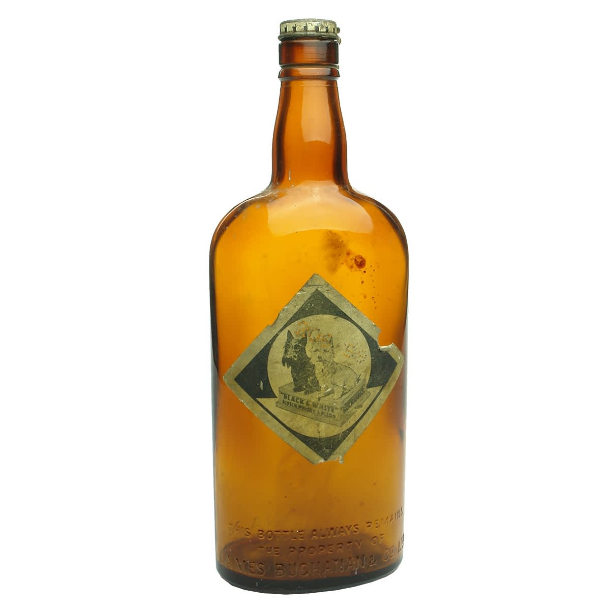 Whisky. James Buchanan & Co Ltd. Black & White Scotch Whisky. Terrier Dogs on label. Original Buchanan resealable cap.