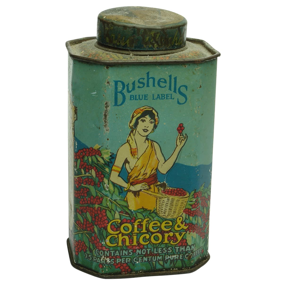 Tin. Bushells Blue Label Coffee & Chicory.  1/2 Pound. (New South Wales)