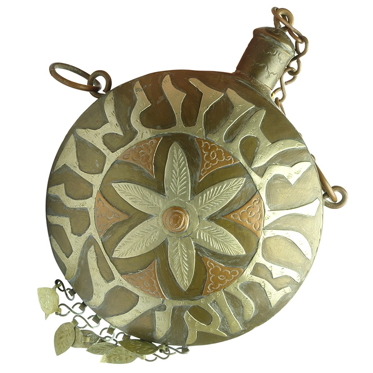 Sporting. Brass North African powder flask, 19th century.