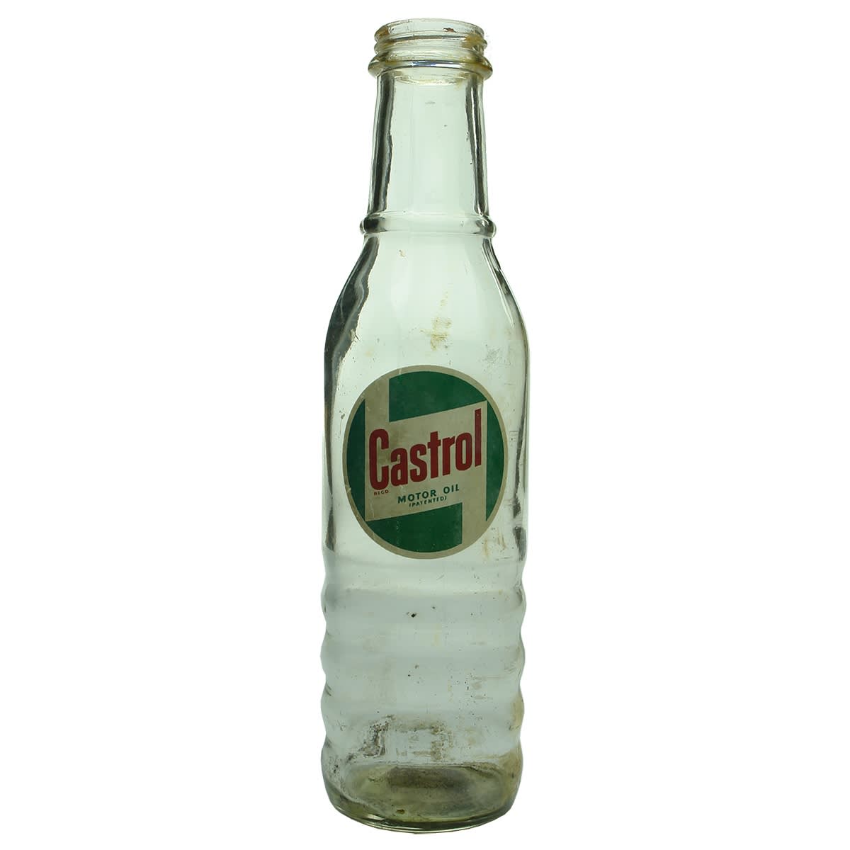 Oil Bottle. Ceramic label print Castrol Motor Oil. Fancy shaped tall bottle.