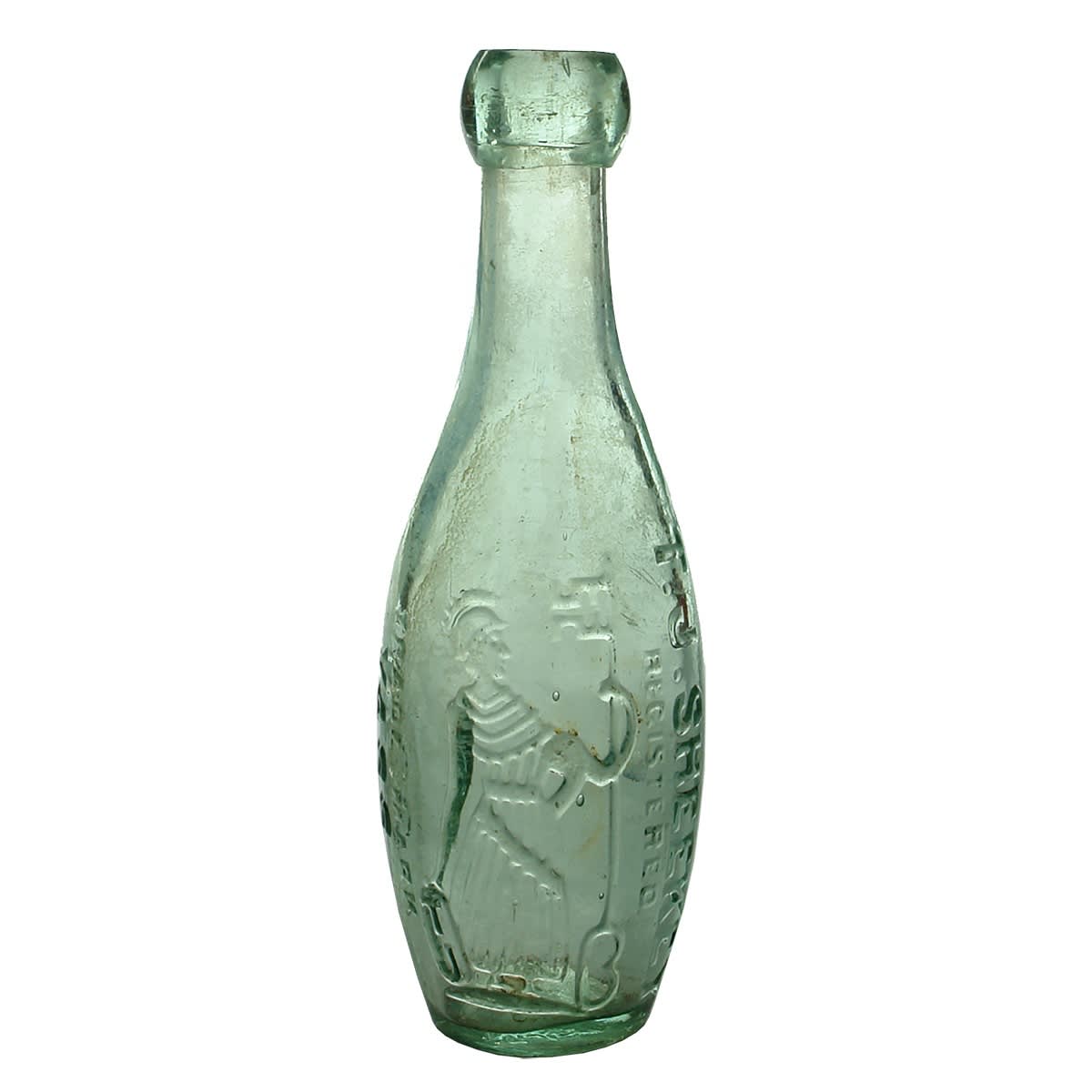 Skittle. T. J. Sheekey, Yass. Tall type. Aqua. 6 oz. (New South Wales)