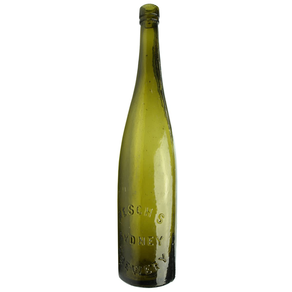 Beer. Resch's, Sydney. Tall Pilsener. Cork Top. Green. 26 oz. (New South Wales)