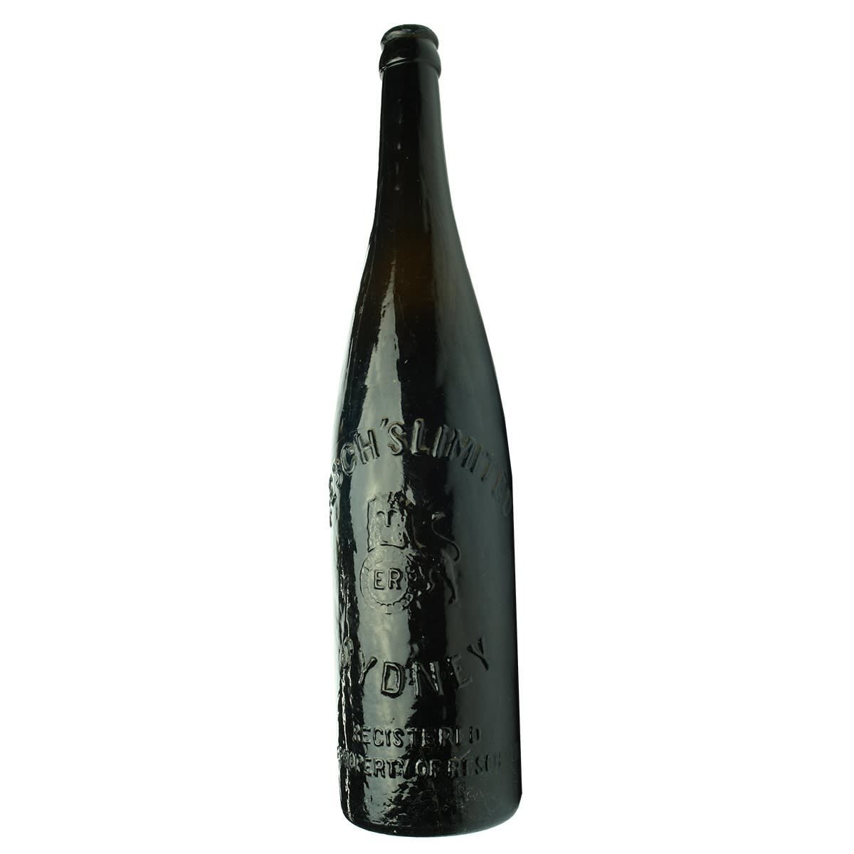 Crown Seal Beer. Resch's Limited Sydney. Lion. Tall Pilsener. Black Glass. (New South Wales)