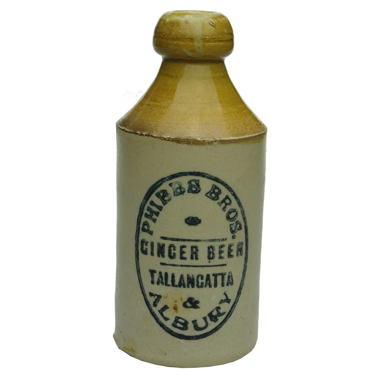 Ginger Beer. Phibbs Bros., Tallangatta & Albury. Dump. Cork Stopper. Tan Top. (New South Wales & Victoria)