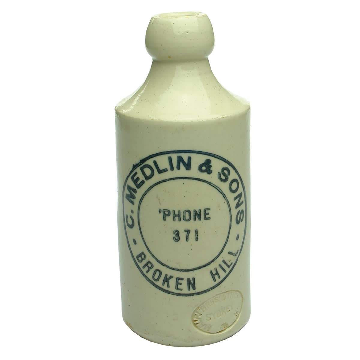 Ginger Beer. C. Medlin & Sons, Broken Hill. Dump. All White. (New South Wales)