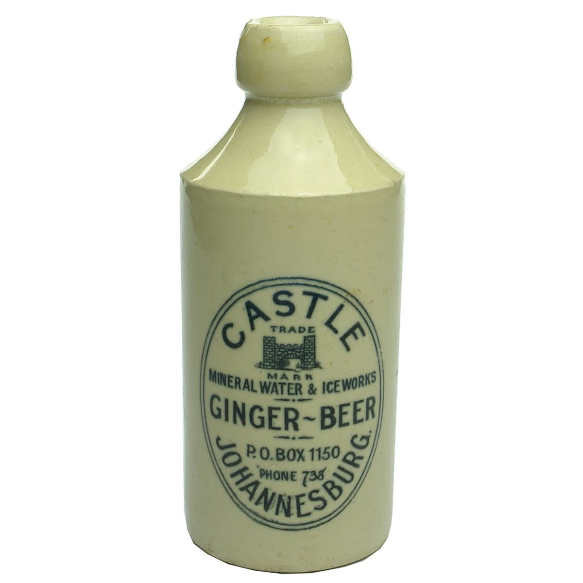 Ginger Beer. Castle Mineral Water & Iceworks, Johannesburg. Dump. All White. (South Africa)