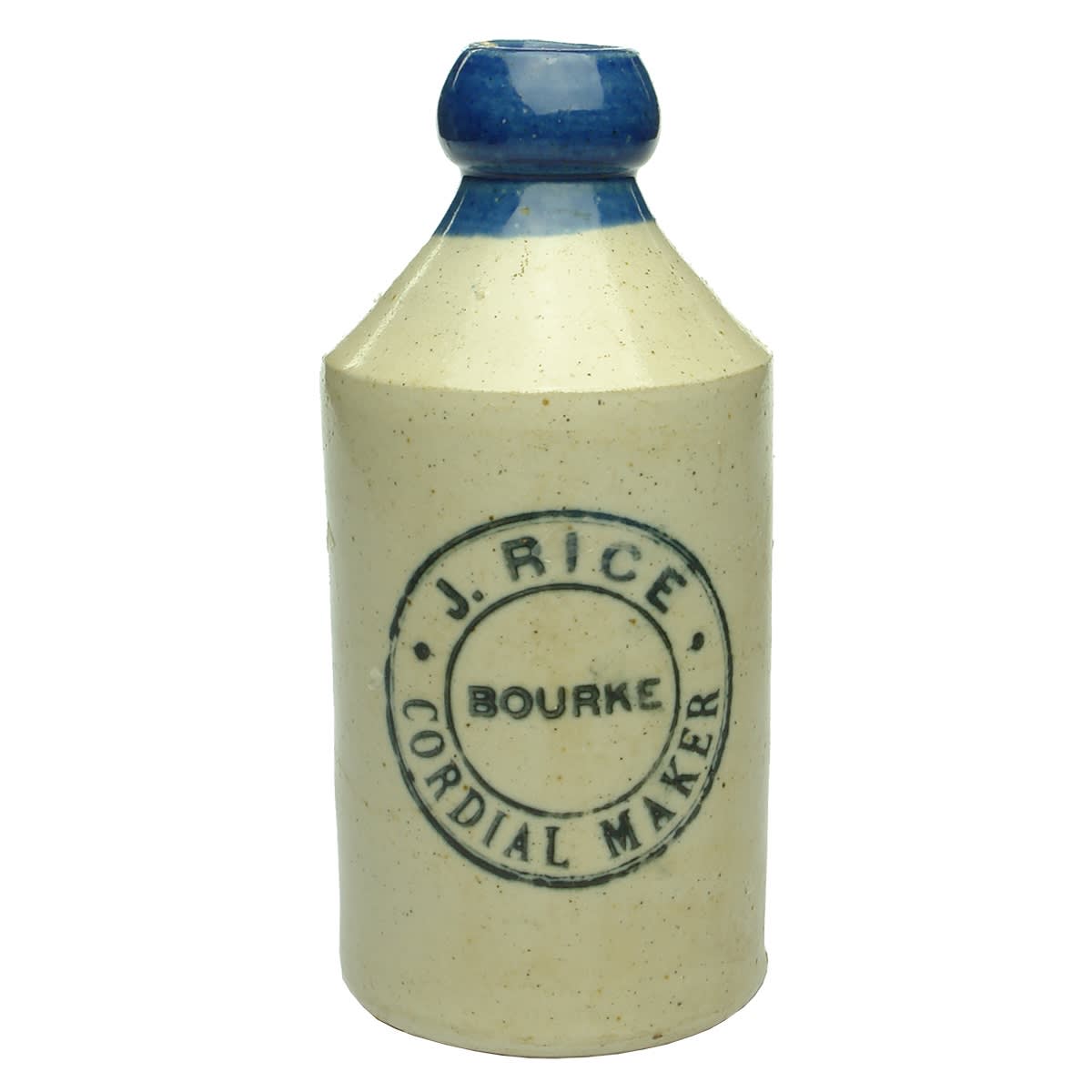 Ginger Beer. J. Rice, Bourke Cordial Maker. Blue Lip. Dump. (New South Wales)