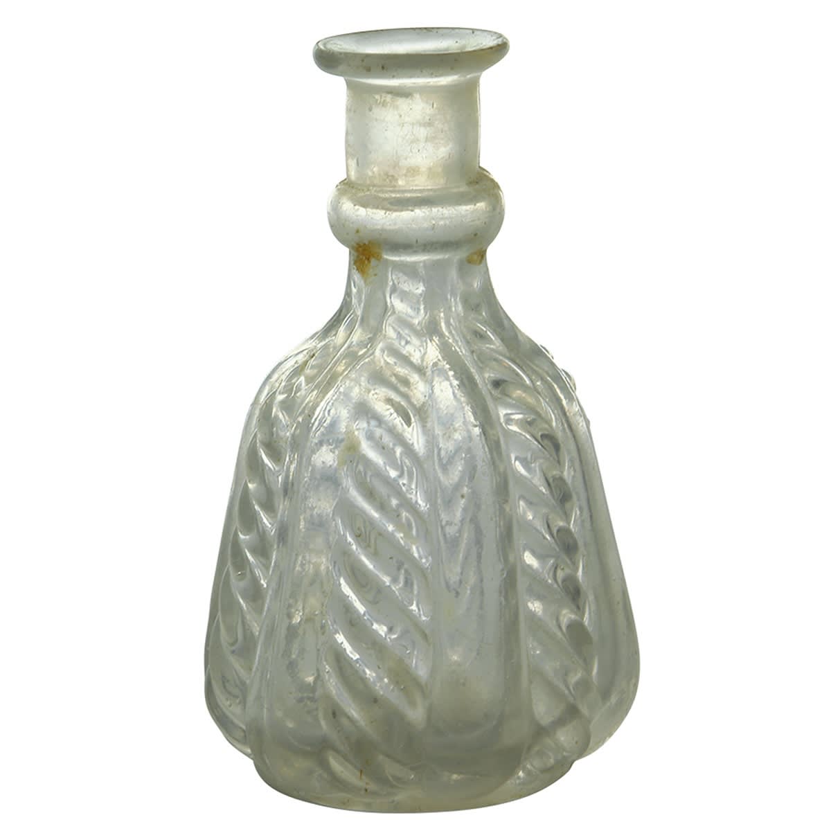 Goldfields. Fancy clear perfume or essence bottle with pontil.