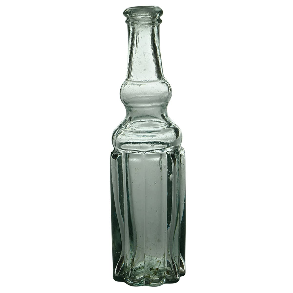 Goldfields Salad Oil. Ribbed with bulbous neck. Aqua. 2 oz. (United Kingdom) (This is from the late Kingsley Durdin collection)