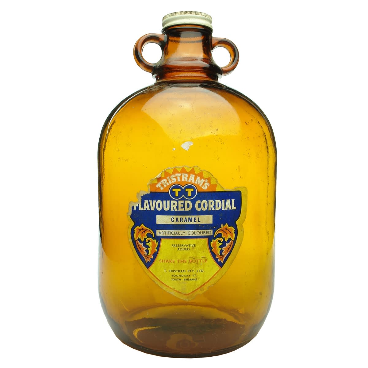 Cordial. T. Tristram, South Brisbane, Caramel Flavoured Cordial. Amber. 1 Gallon. (Queensland)