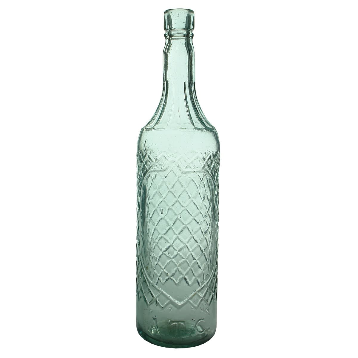 Cordial. A. T. C. Australia. Fancy neck. Diamond lattice pattern to body and fancy label space. AGM Monogram base.
