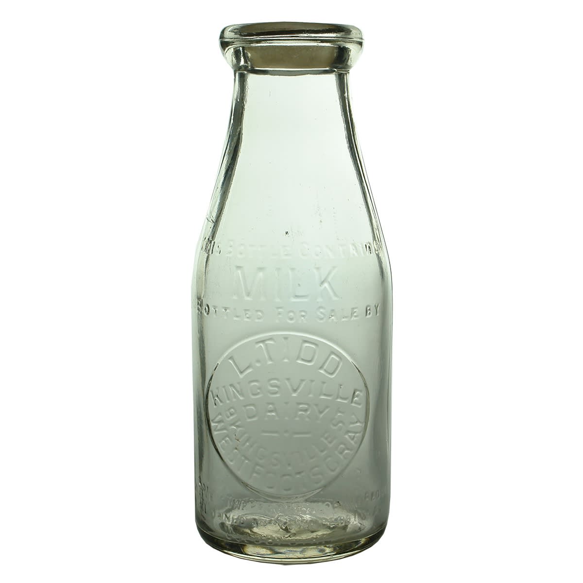 Milk. L. Tidd, Kingsville Dairy, West Footscray. Base Number 316. Pint. (Victoria)