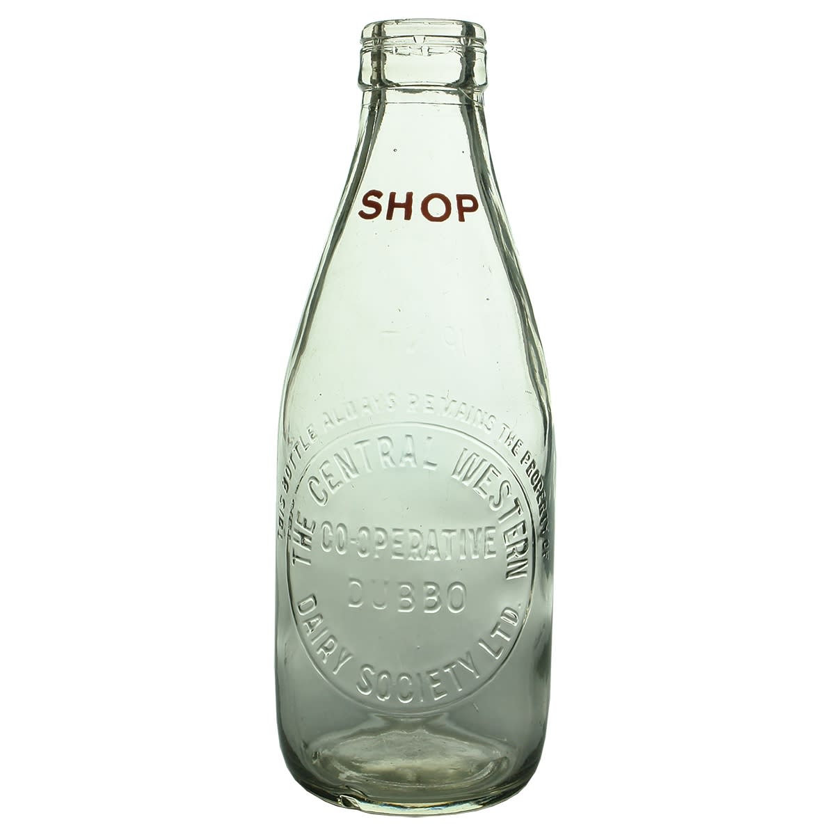 Milk. The Central Western Co-operative Dairy Society Ltd. Dubbo. Shop in red print. Foil top. Pint. (New South Wales)