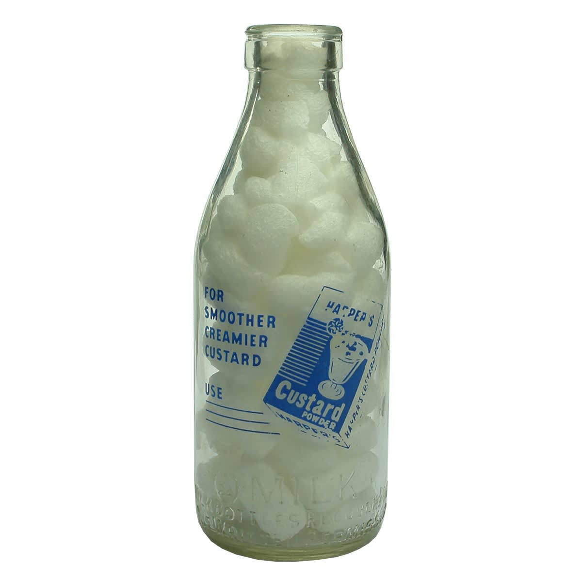 Ceramic Label Advertising Milk. Harper's Custard Powder. Milk Bottles Recovery Ltd. Pint. (Victoria)