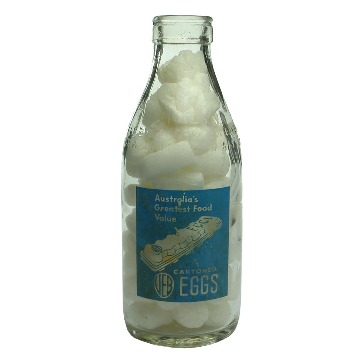 Ceramic Label Advertising Milk. VEB Cartoned Eggs. Milk Bottles Recovery Ltd. Blue Print. Pint. (Victoria)