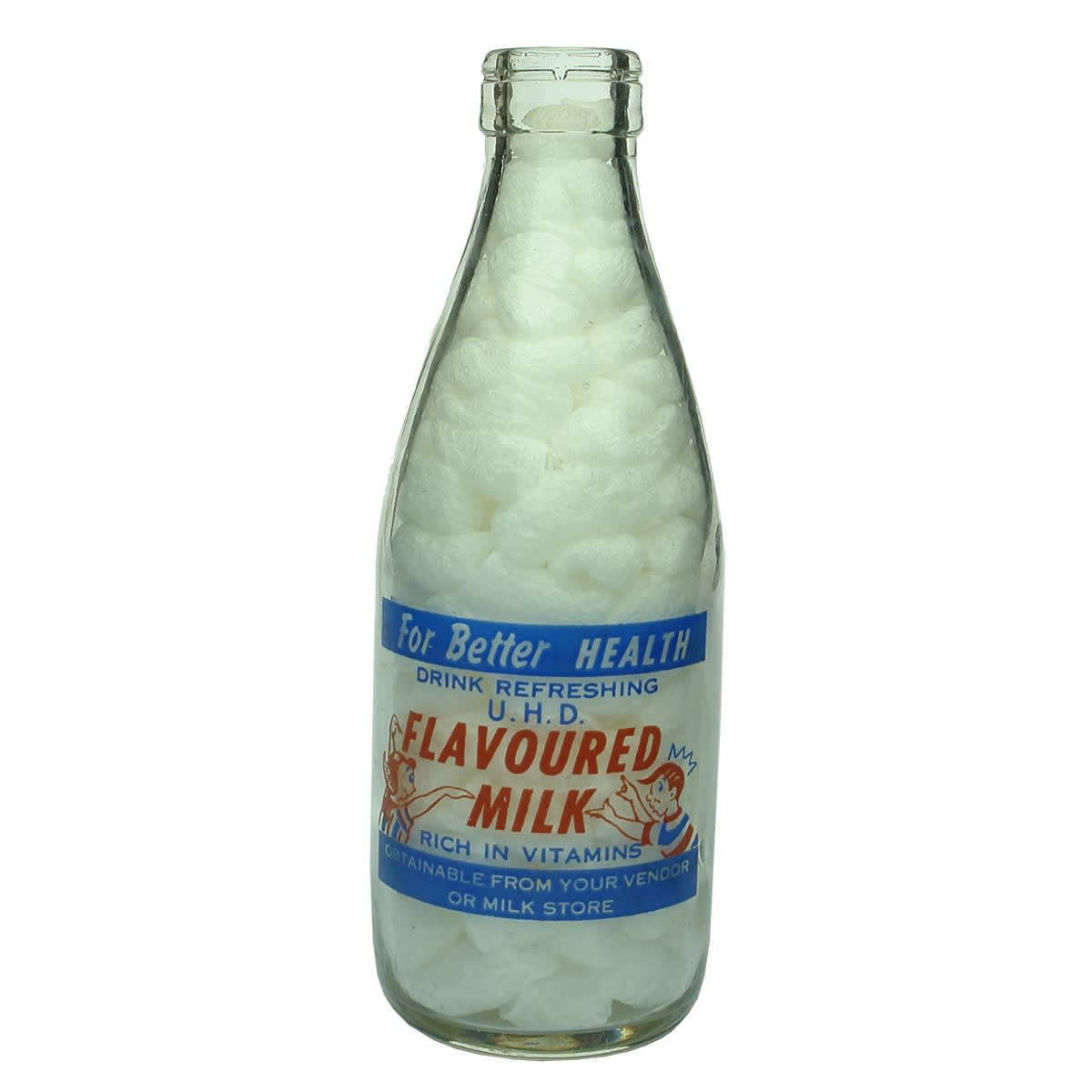 Ceramic Label Advertising Milk. UHD Flavoured Milk. Upper Hastings Co-op. Dairy Society Ltd., Wauchope. 1 Pint. (New South Wales)