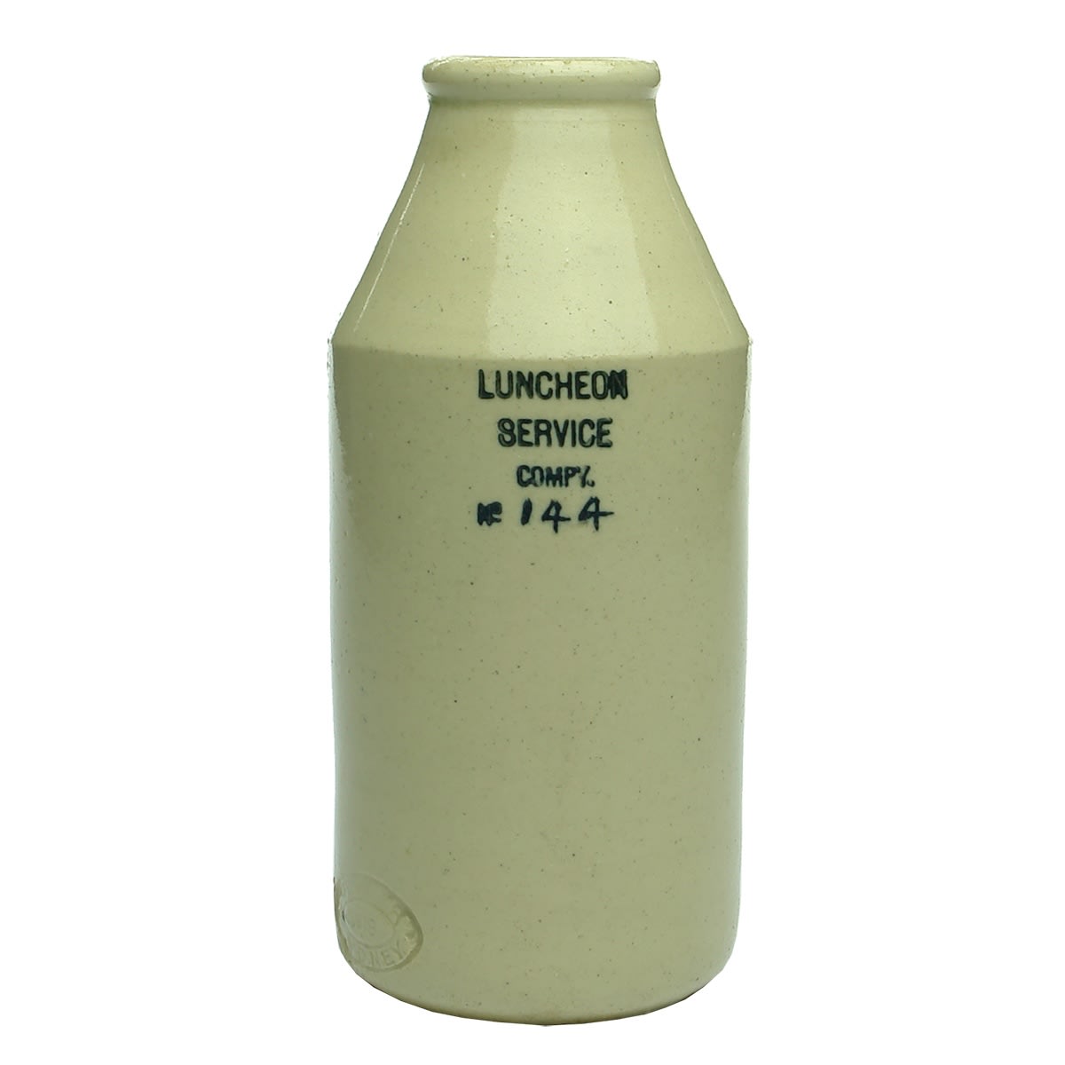 Stoneware Jar. Luncheon Service. Compy No 144. R. Fowler 1919 Sydney stamp.