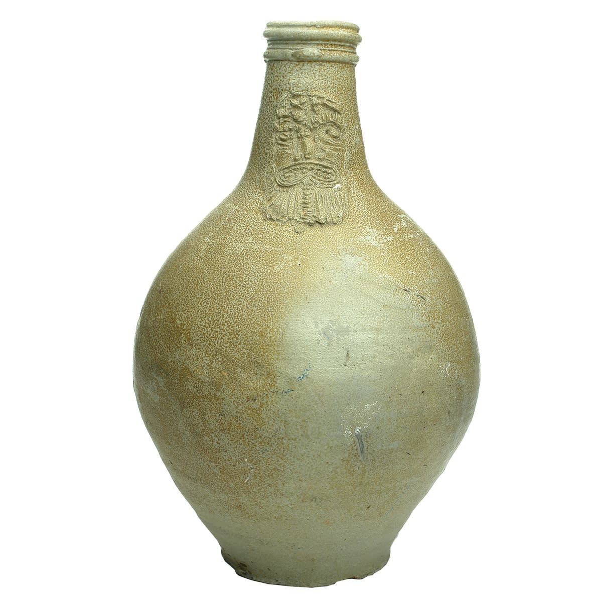 Bellarmine or Bartmann Jug. Spotty Leopard like glaze. Bearded face decoration to neck.