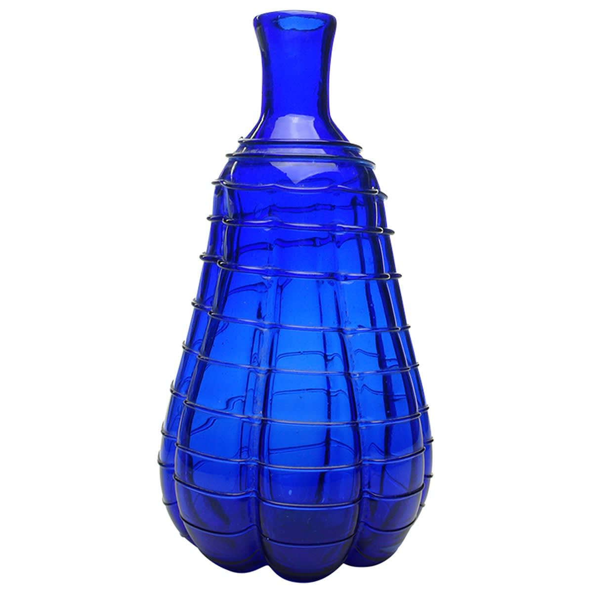 Glassware. Cobalt decanter with applied single string of glass spiralling down the body to the base edge. Pontil.