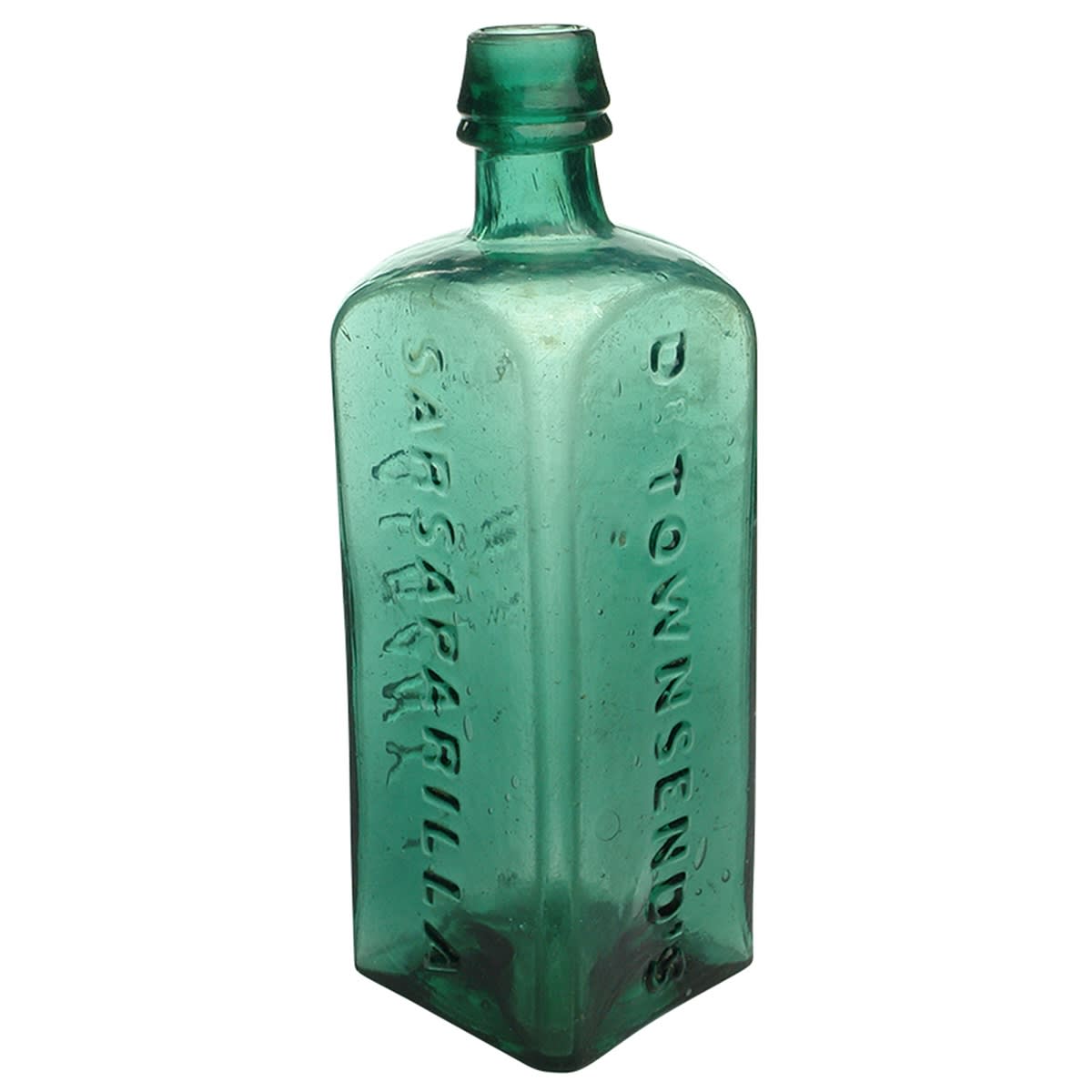 Sarsaparilla. Dr Townsend's, Albany NY. Double collar top. Green. 26 oz. (United States) (Late Kingsley Durdin Collection)