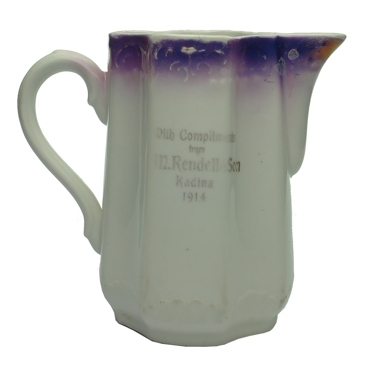 Aerated Waters. T. M. Rendell  & Son, Kadina. 1914. Queen Mary. Small Size Advertising Jug. (South Australia)