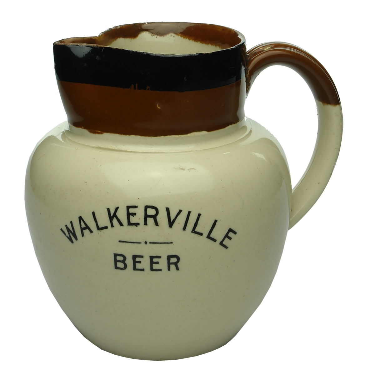Advertising Water Jug. Walkerville Beer, Walkerville Bitter Ale. Advertising Jug. Chocolate Top (also some black paint). (South Australia)