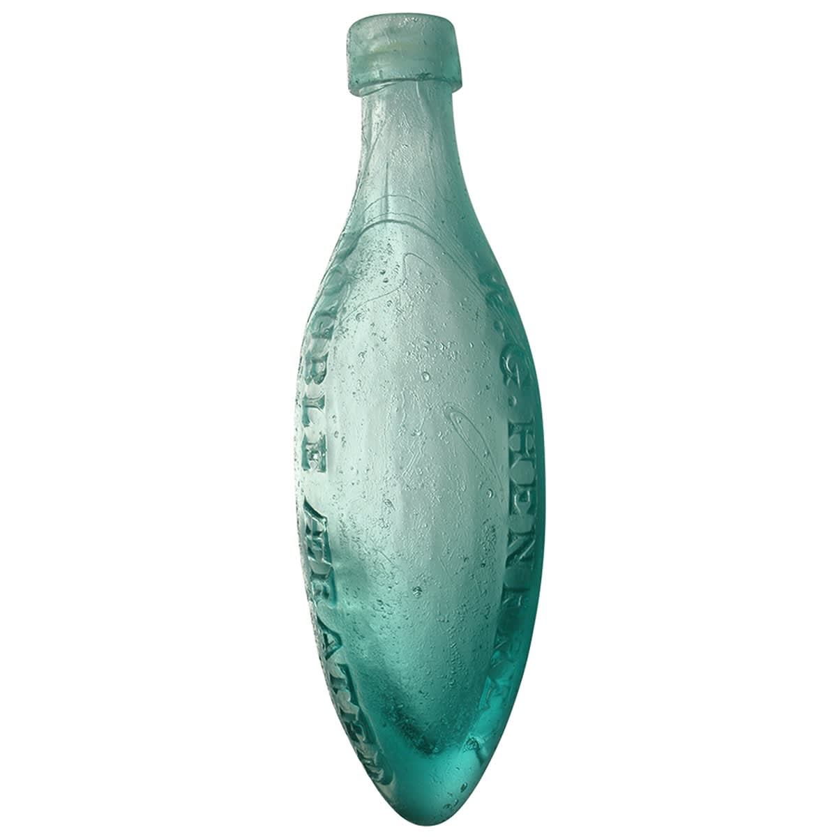Torpedo. W. G. Henfrey Double Aerated Soda Water Sydney. Square collar top. Aqua. 10 oz. (New South Wales)