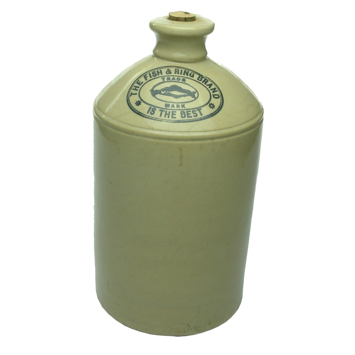 Demijohn. The Fish & Ring Brand is the Best. Printed on shoulder. Half Gallon.