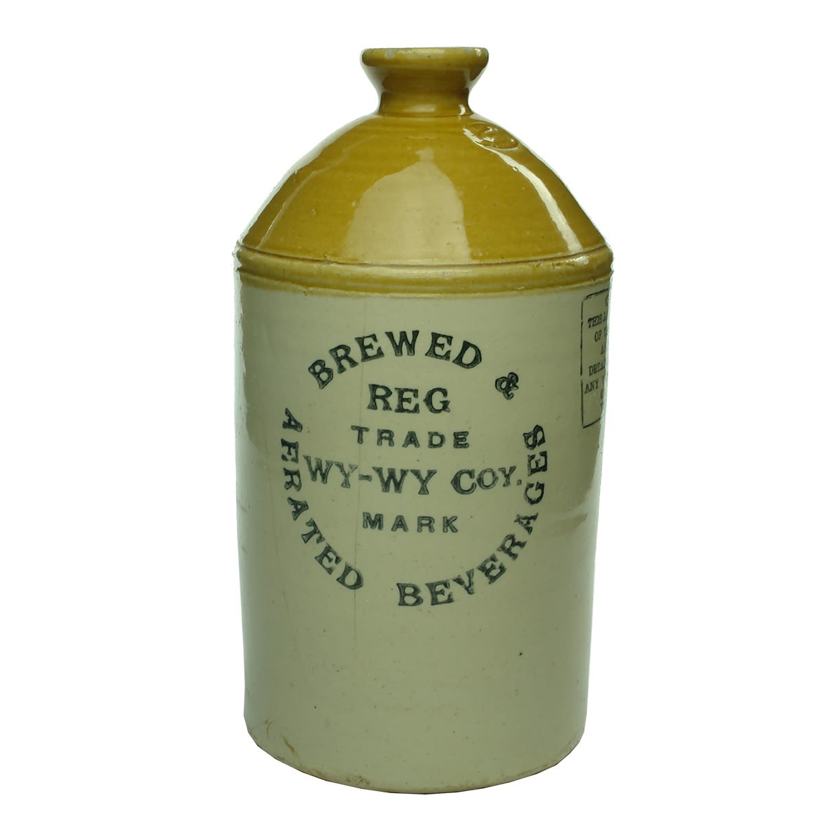 Demijohn. Wy-Wy Coy. Brewed & Aerated Beverages. Fowler Sydney stamp. Internal Thread. (New South Wales)